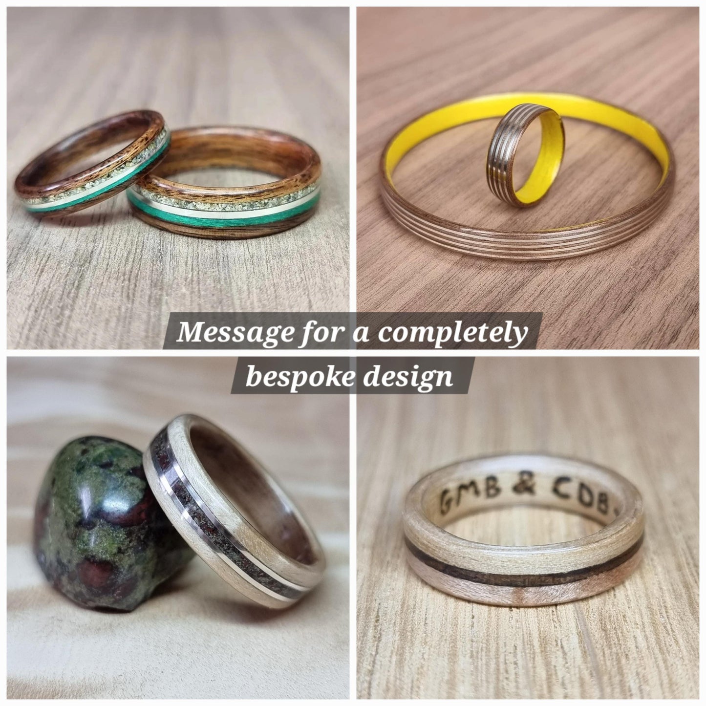 Smoked eucalyptus with sapele and double brass inlays hand made bent wood ring