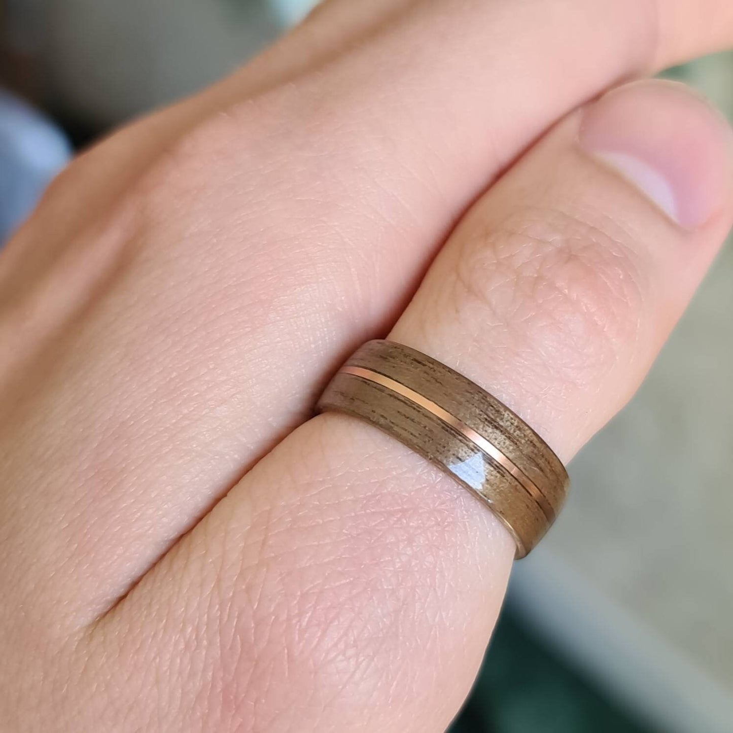 Walnut and copper hand made bent wood ring