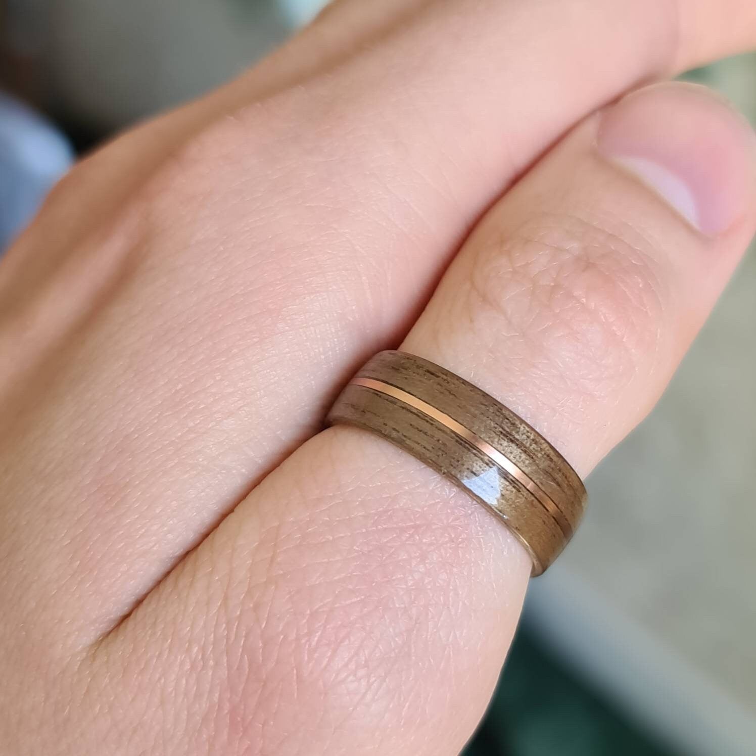 Walnut and copper hand made bent wood ring