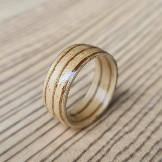 Zebrano hand made bent wood ring