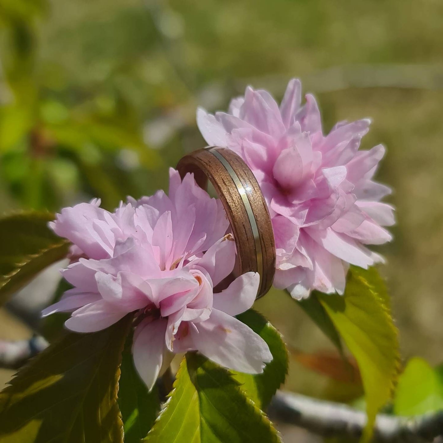 Walnut and brass ring - Hand made bent wood ring - Wooden wedding band - Engagement ring - Natural jewellery