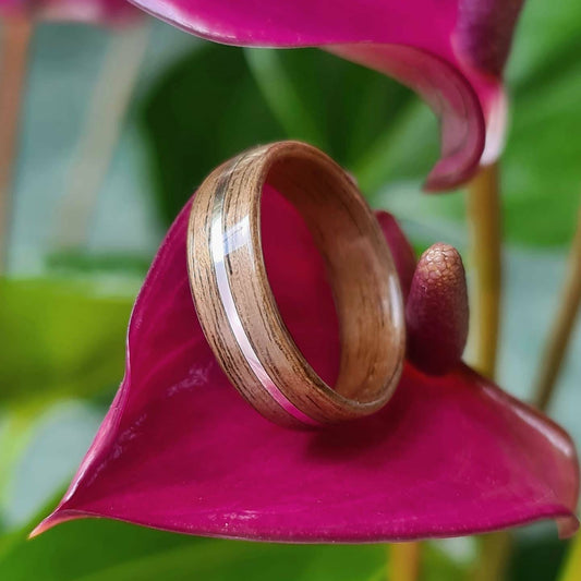 Walnut and sterling silver hand made bent wood ring