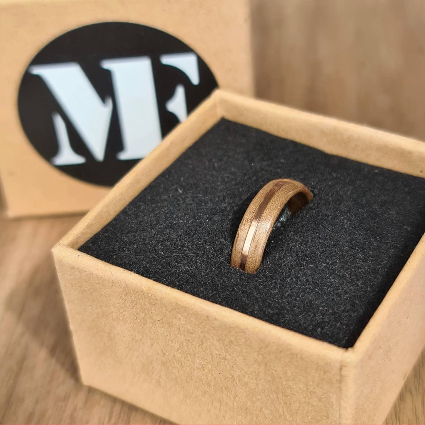 Walnut and copper hand made bent wood ring