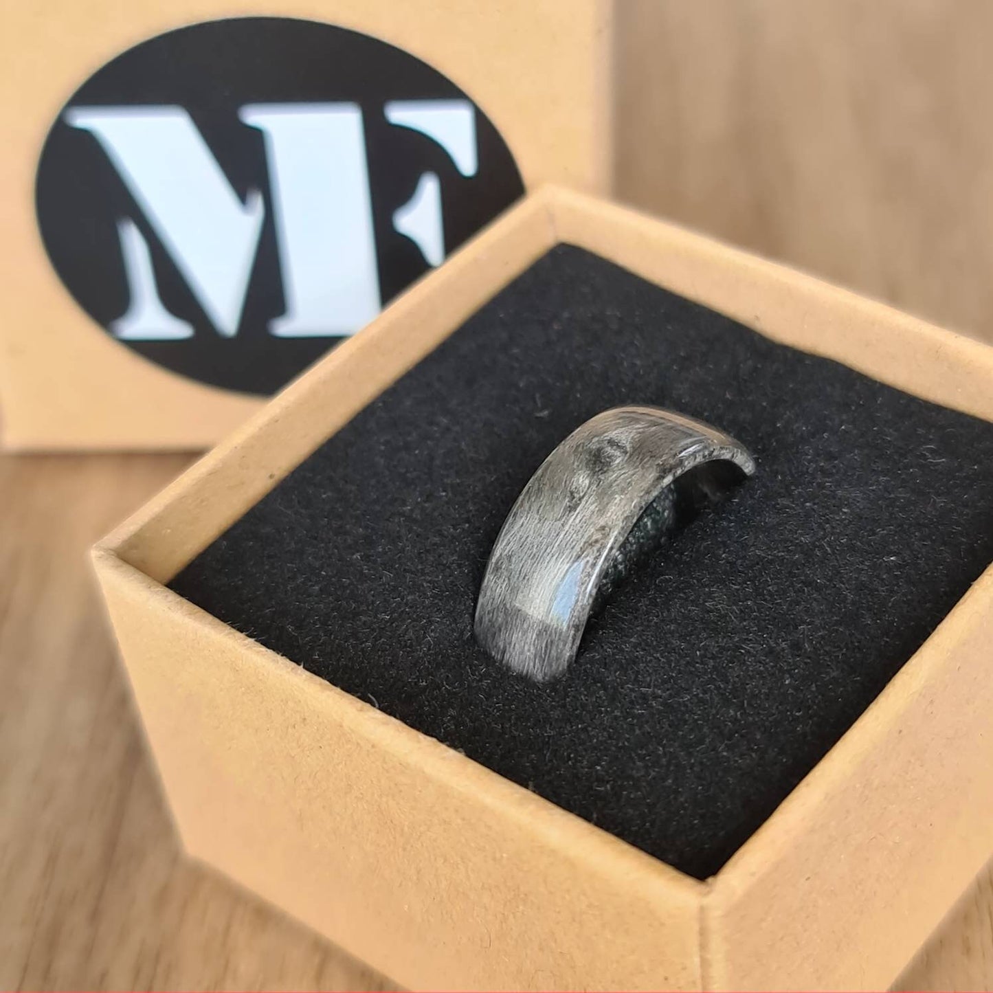 Silver birdseye maple ring - Hand made bent wood ring - Wooden wedding band - Engagement ring - Natural jewellery