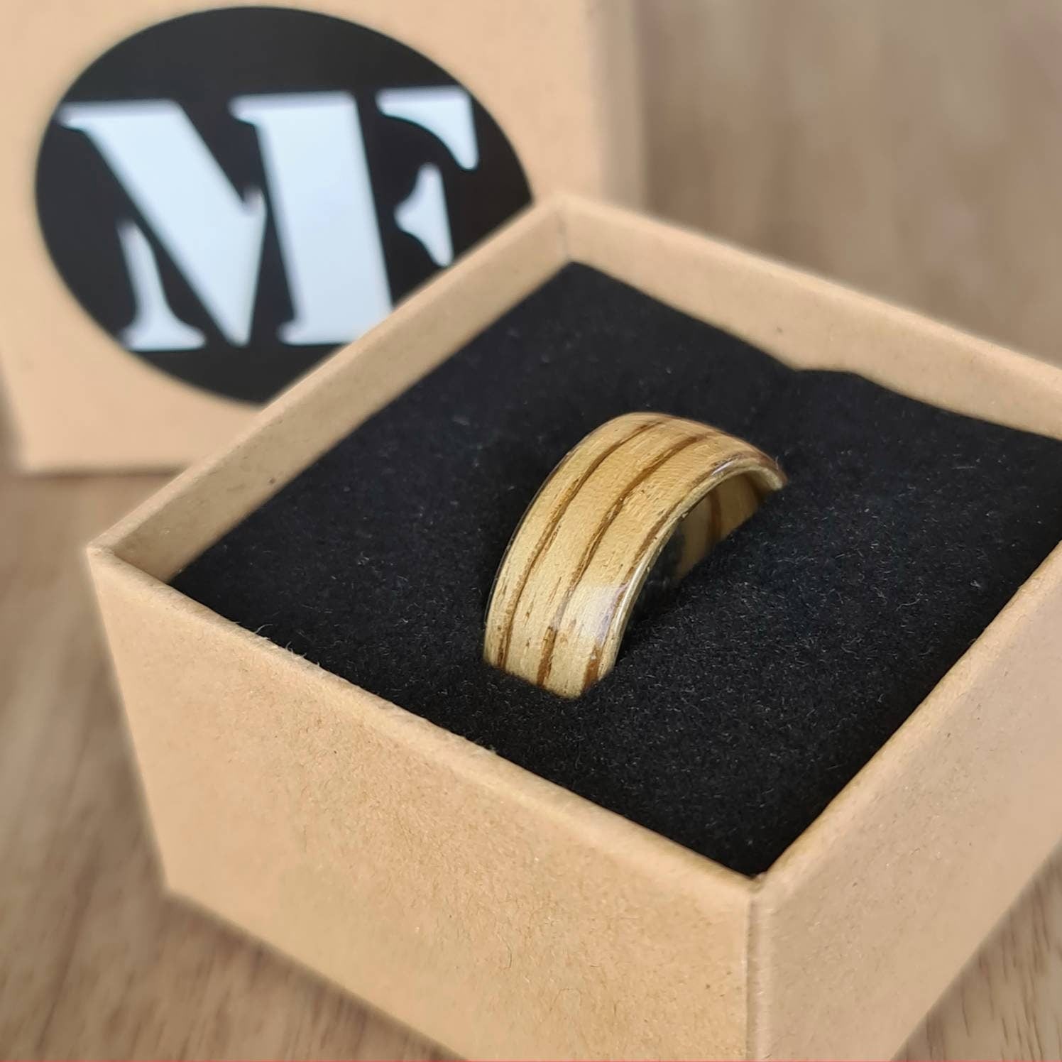 Zebrano hand made bent wood ring