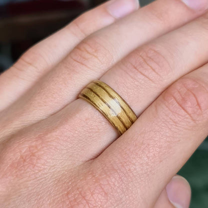 Zebrano hand made bent wood ring