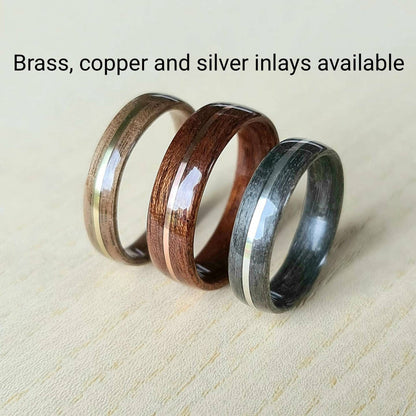 Walnut with sapele and double brass ring - Hand made bent wood ring - Wooden wedding band - Engagement ring - Natural jewellery