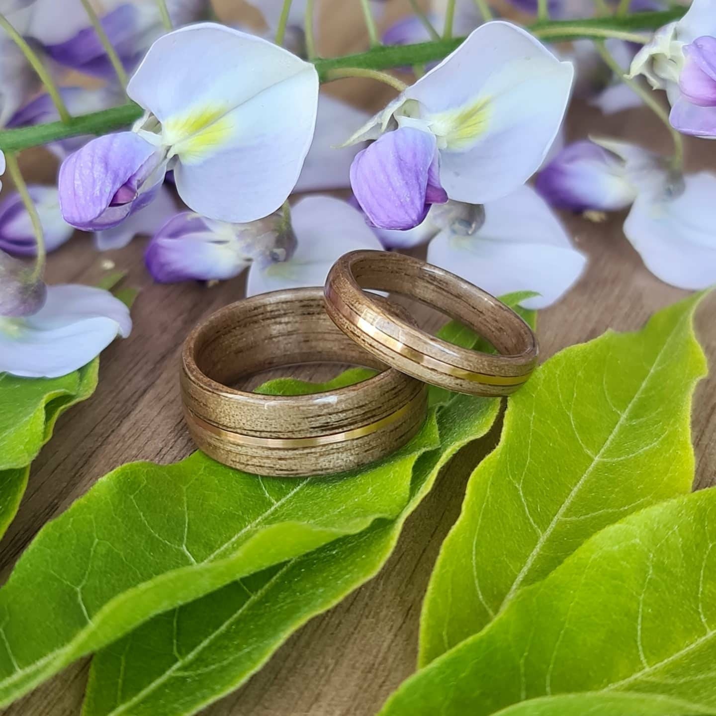 Walnut and copper hand made bent wood ring