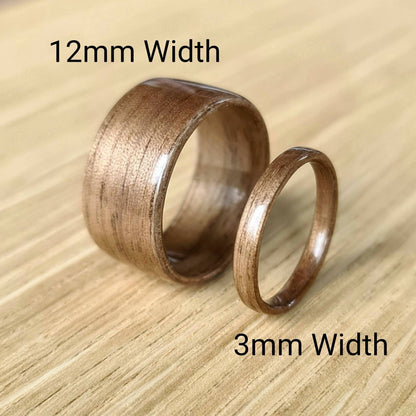 Walnut and sterling silver hand made bent wood ring