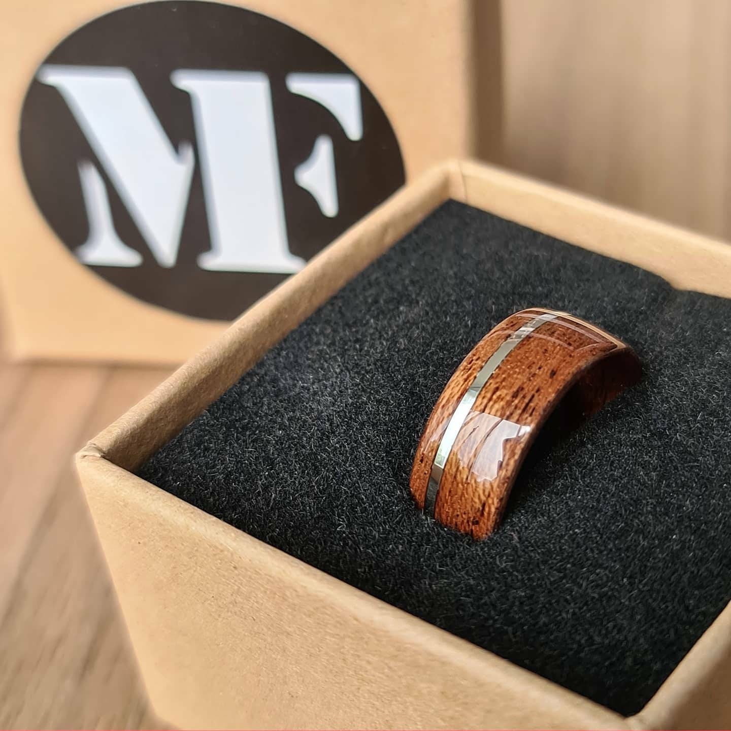Sapele and sterling silver hand made bent wood ring