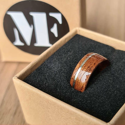 Sapele and sterling silver hand made bent wood ring