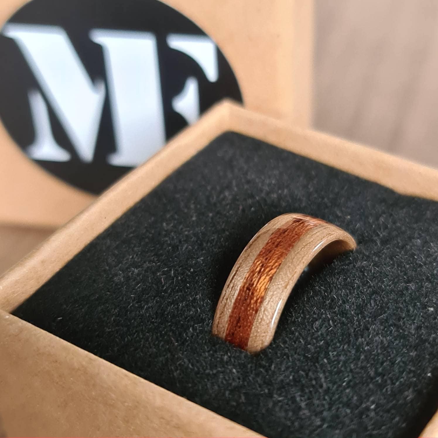 Walnut and sapele hand made bent wood ring