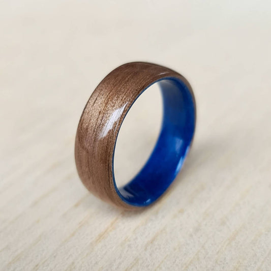 Walnut and blue tulipwood hand made bent wood ring