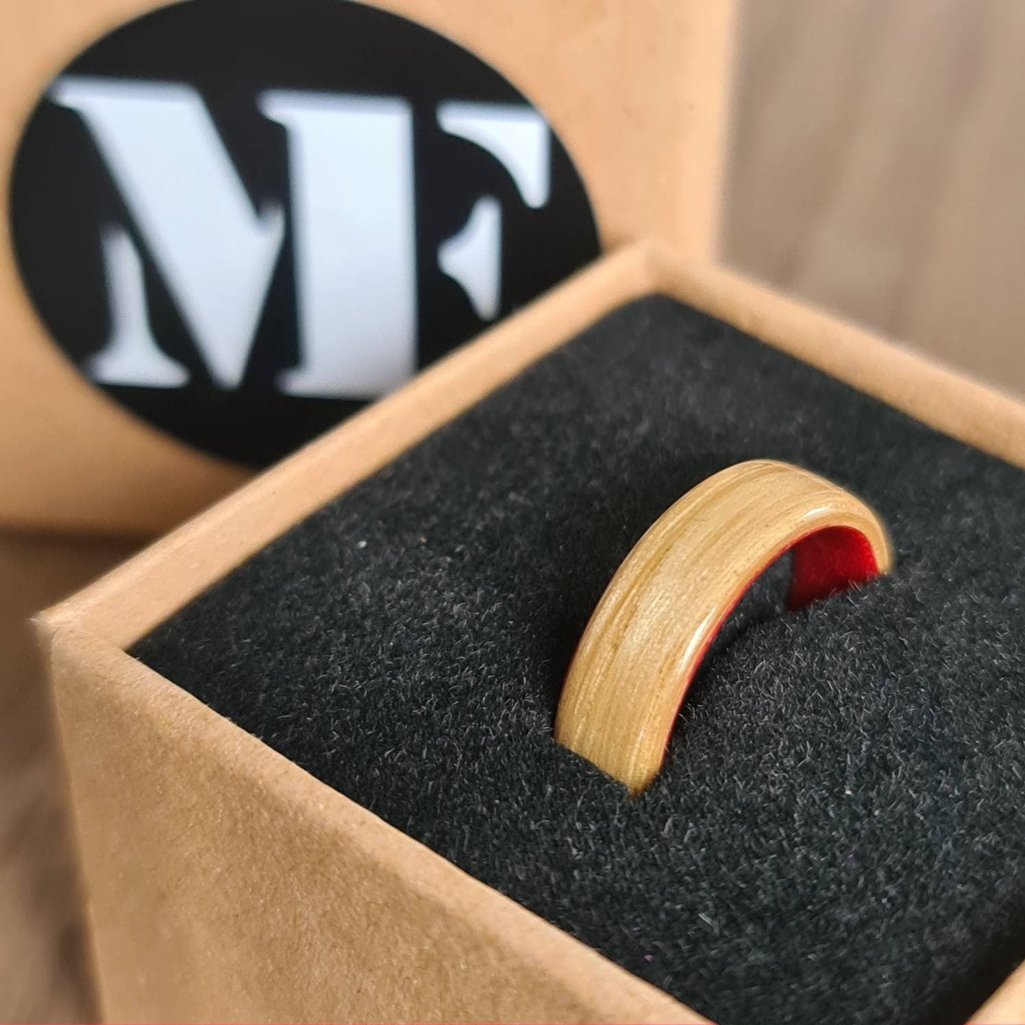 Oak & red tulipwood hand made bent wood ring