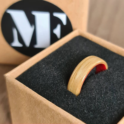 Oak & red tulipwood hand made bent wood ring