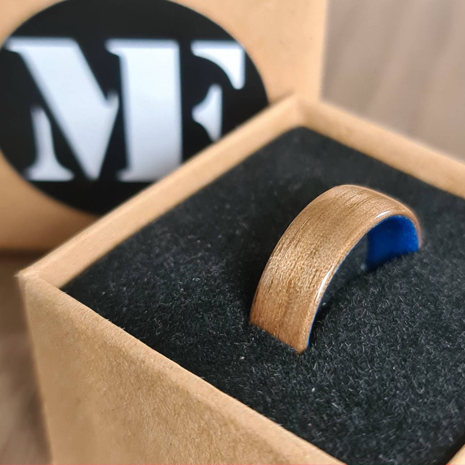 Walnut and blue tulipwood hand made bent wood ring