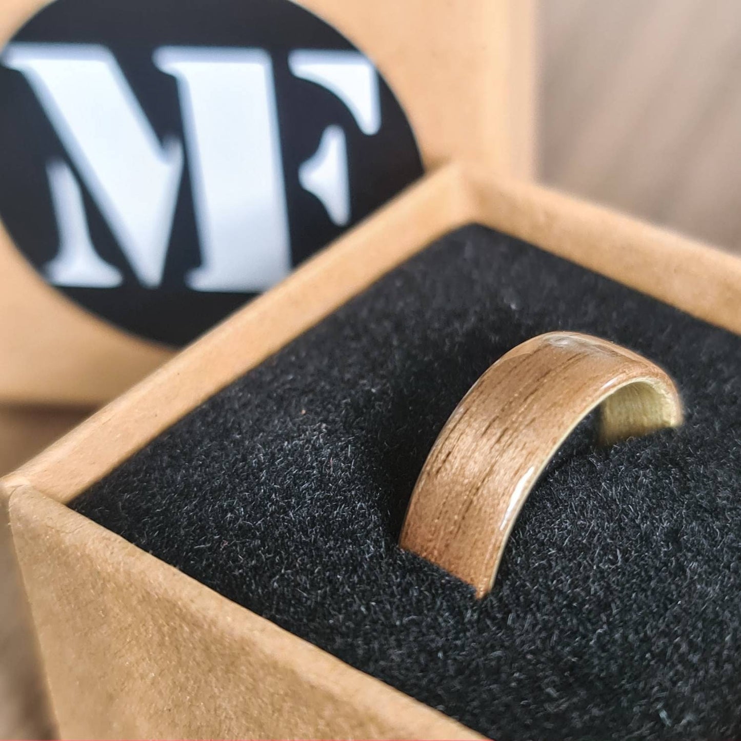 Walnut and ash hand made bent wood ring