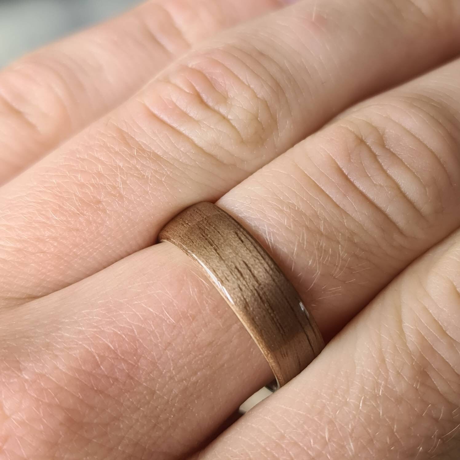 Walnut and ash hand made bent wood ring