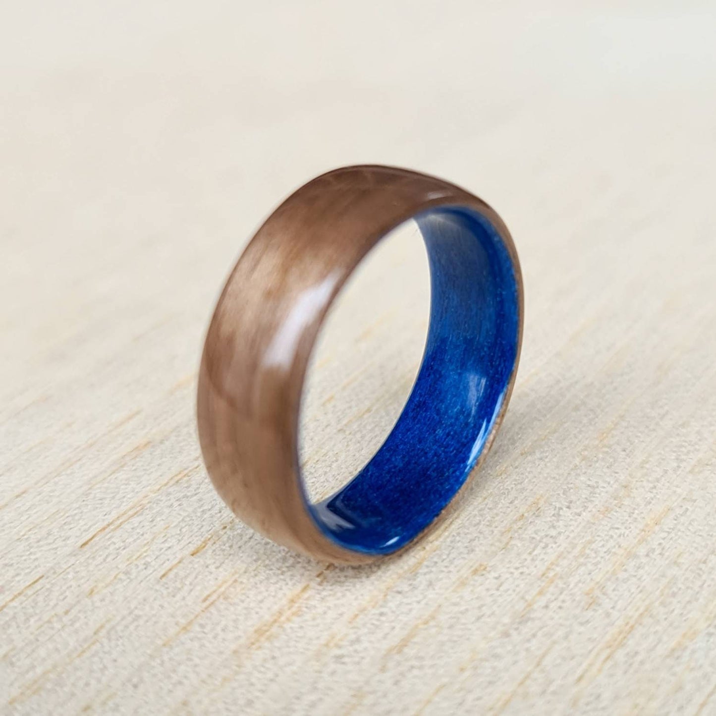 Walnut and blue tulipwood hand made bent wood ring