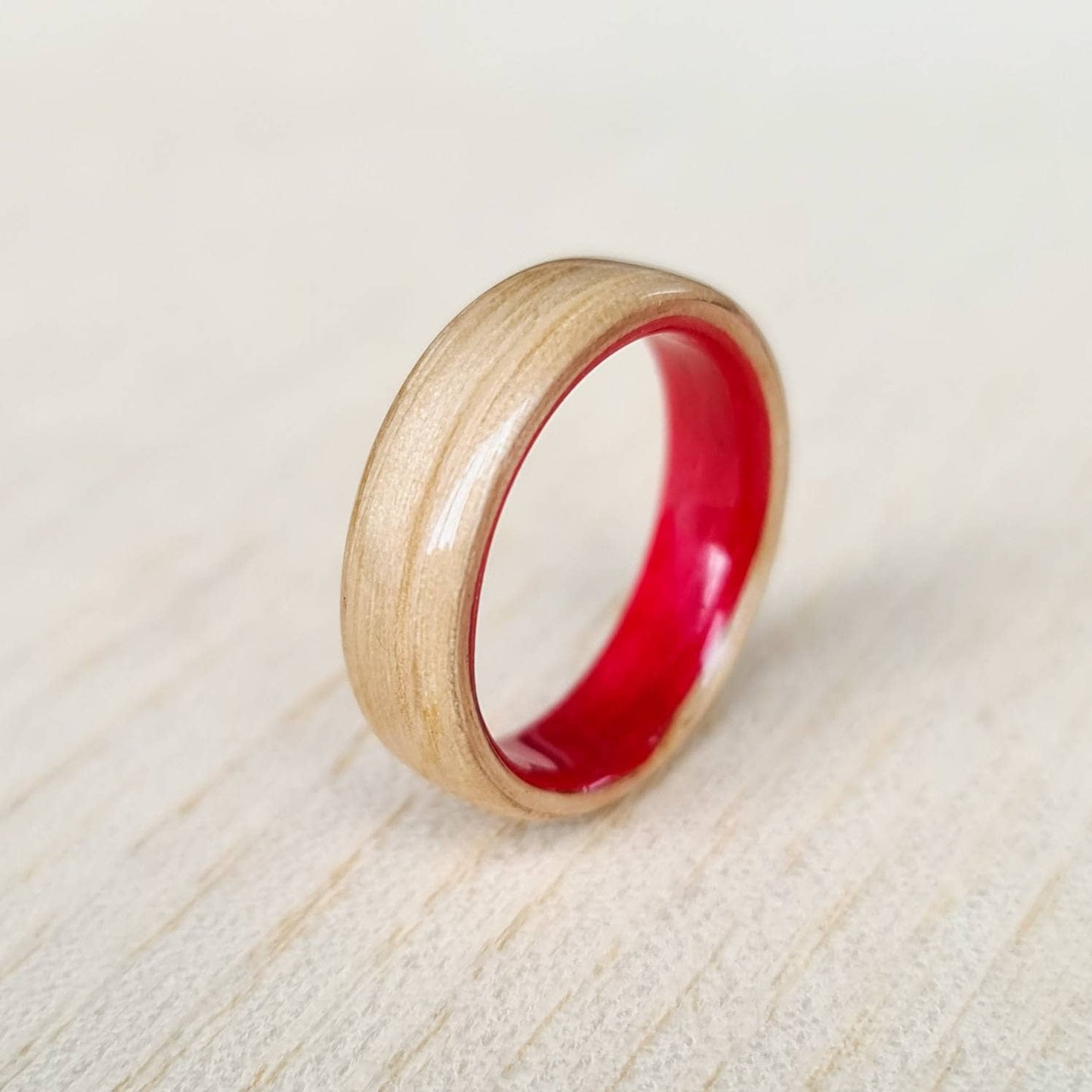 Oak & red tulipwood hand made bent wood ring