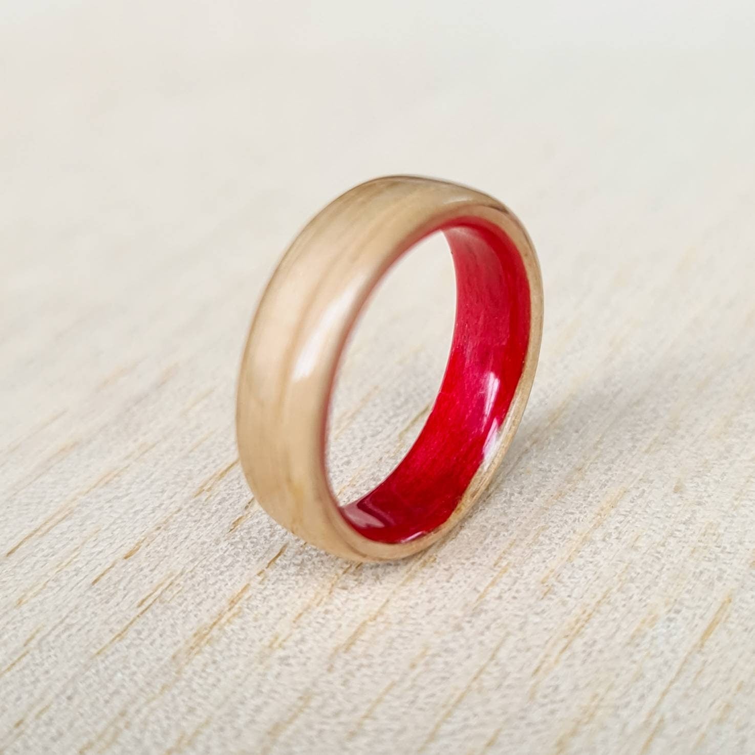 Oak & red tulipwood hand made bent wood ring