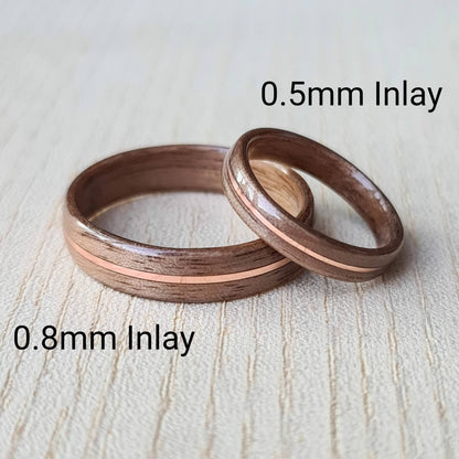 Walnut and double brass ring - Hand made bent wood ring - Wooden wedding band - Engagement ring - Natural jewellery