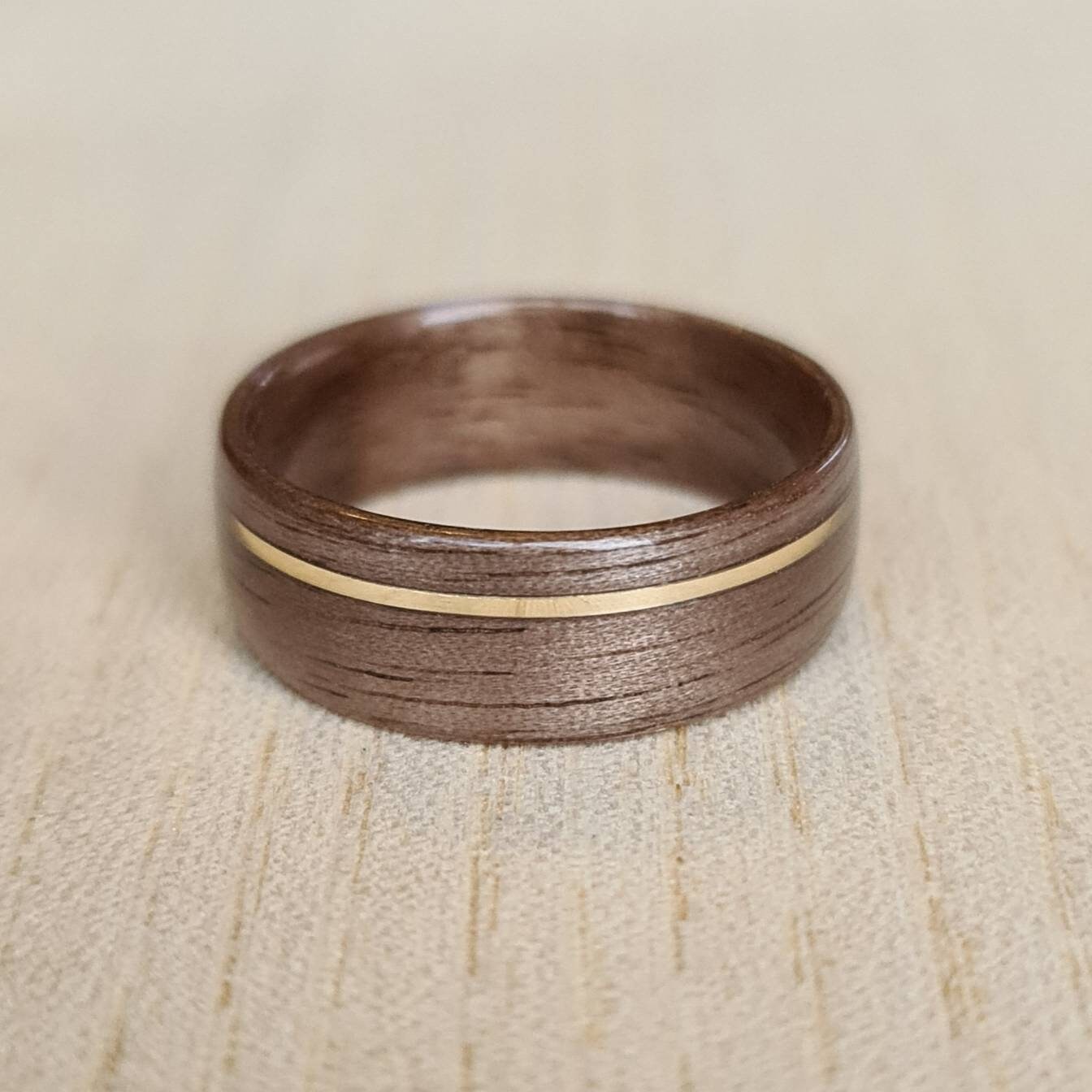 Walnut and brass ring - Hand made bent wood ring - Wooden wedding band - Engagement ring - Natural jewellery