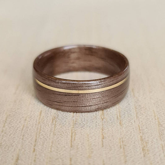 Walnut and brass ring - Hand made bent wood ring - Wooden wedding band - Engagement ring - Natural jewellery