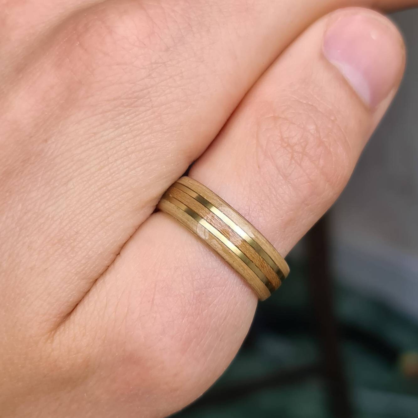 Oak with beach & double brass ring - Bespoke hand made bent wood ring - Custom wooden wedding band - Alternative engagement - anniversary