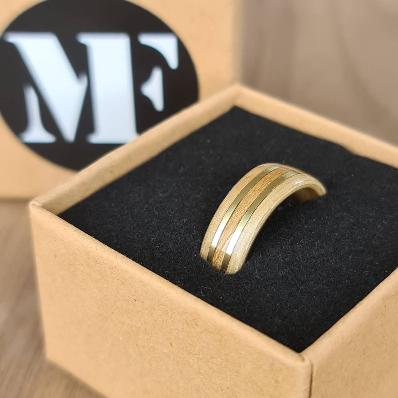 Oak with beach & double brass ring - Bespoke hand made bent wood ring - Custom wooden wedding band - Alternative engagement - anniversary