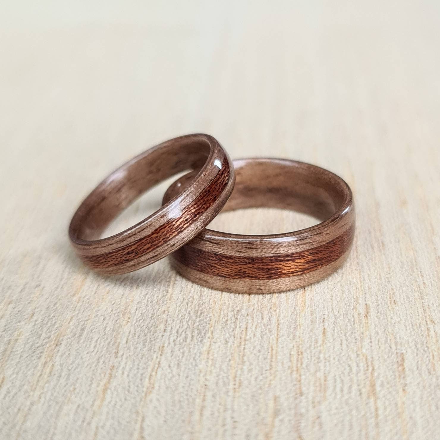 Walnut and sapele hand made bent wood ring
