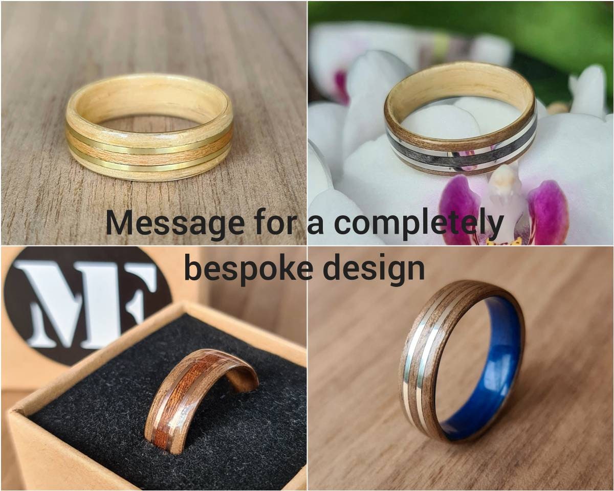 Black oak, walnut & brass ring - Hand made bent wood ring - Alternative wooden wedding band - Custom engagement ring - 5th anniversary gift