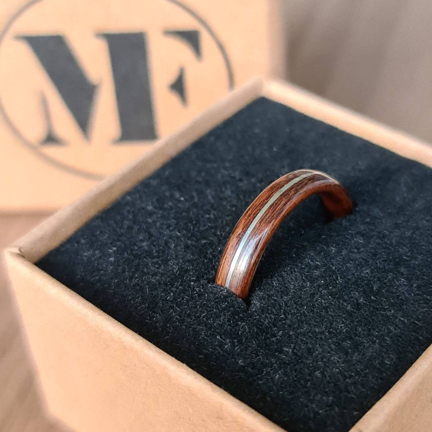 Rosewood and sterling silver hand made bent wood ring