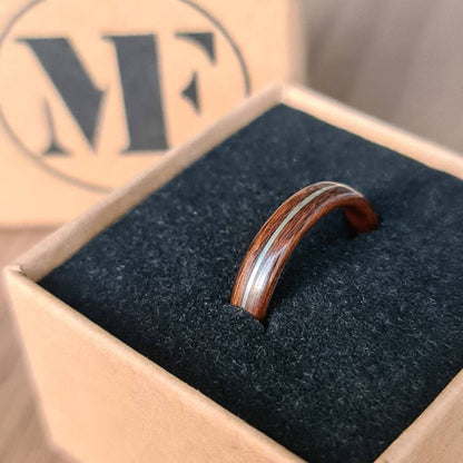 Rosewood and sterling silver hand made bent wood ring