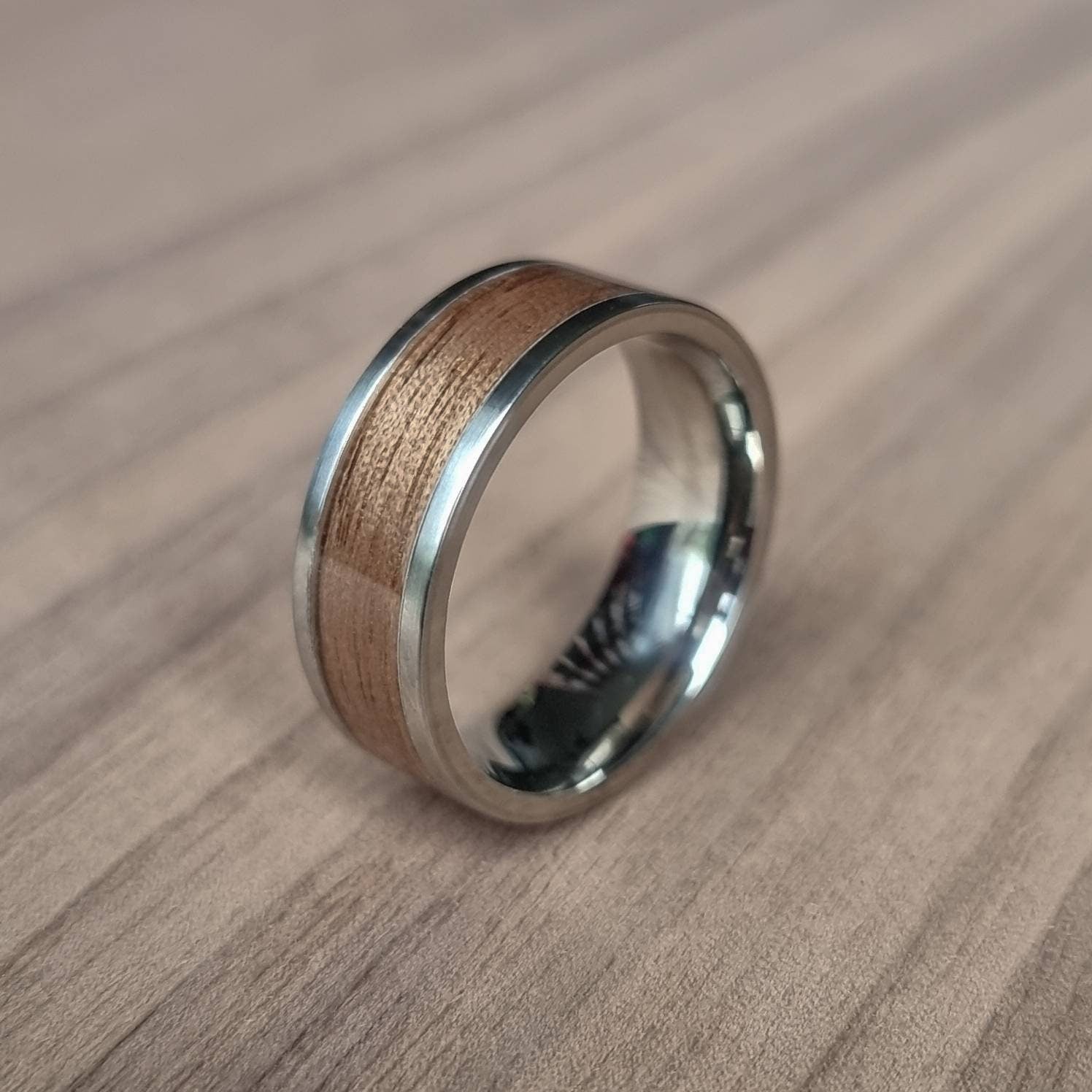 Stainless steel and walnut ring - Hand made bent wood ring - Wooden wedding band - Engagement ring - Natural jewellery