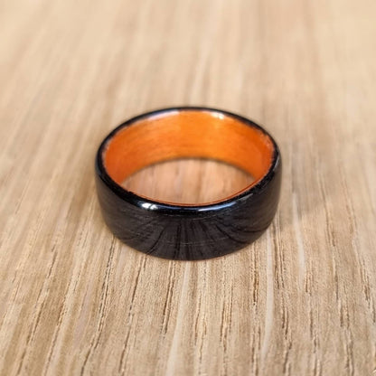 Black oak & orange tulipwood hand made bent wood ring