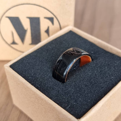 Black oak & orange tulipwood hand made bent wood ring