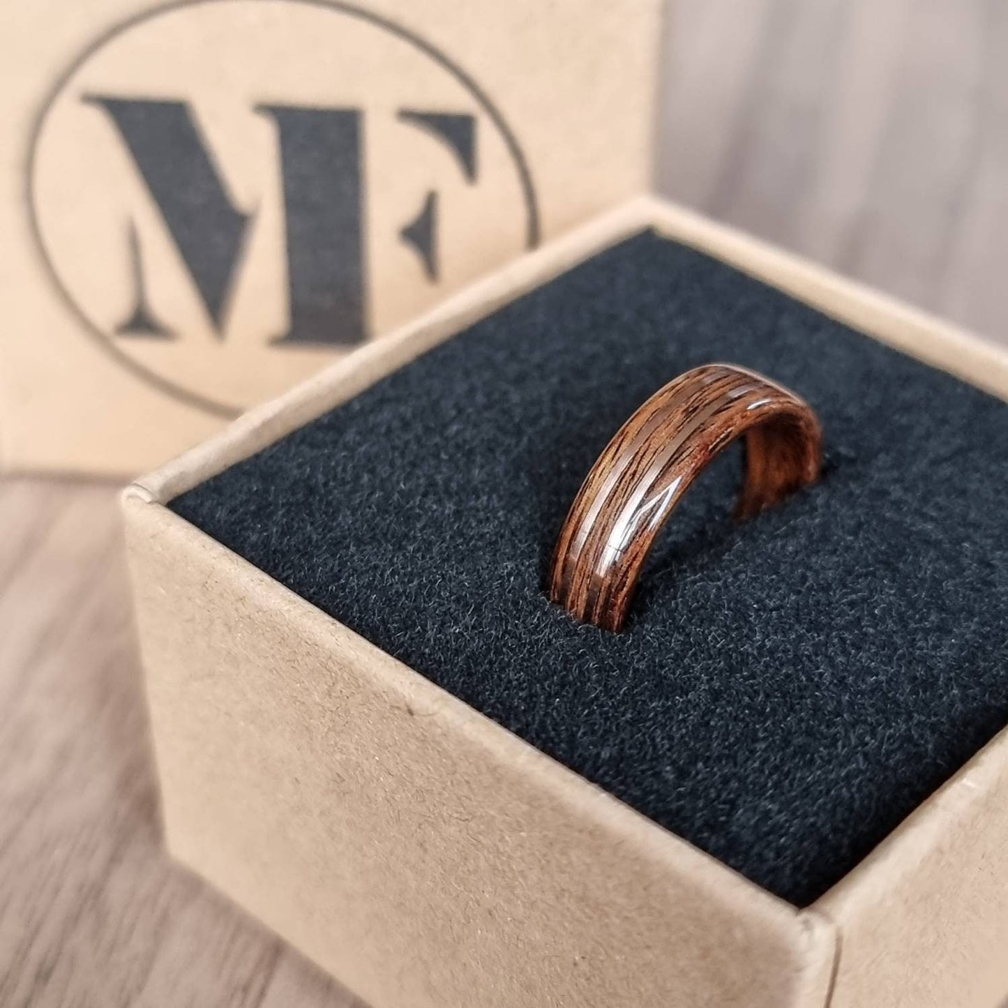 Rosewood and double copper hand made bent wood ring