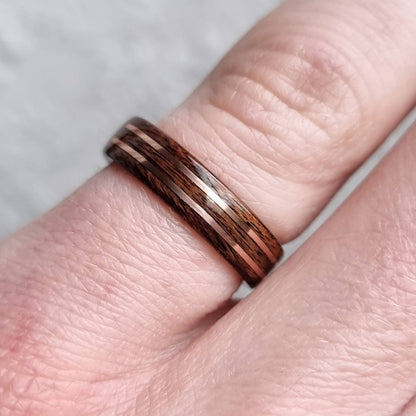 Rosewood and double copper hand made bent wood ring
