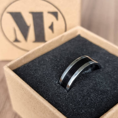 Stainless steel and black oak ring