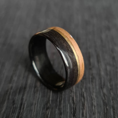Black oak, walnut & brass hand made bent wood ring