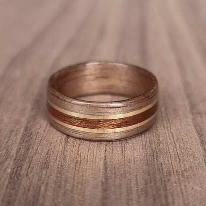 Walnut with sapele and double brass ring - Hand made bent wood ring - Wooden wedding band - Engagement ring - Natural jewellery