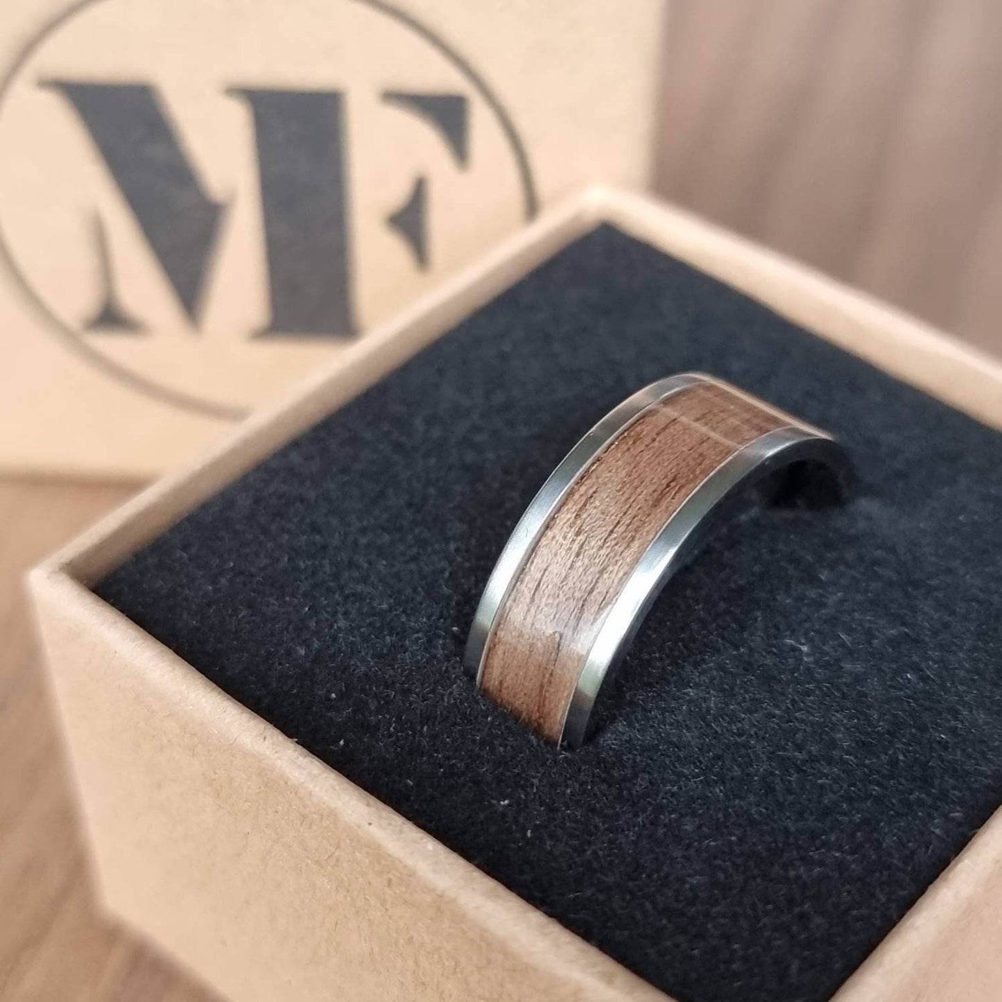 Stainless steel and walnut ring - Hand made bent wood ring - Wooden wedding band - Engagement ring - Natural jewellery