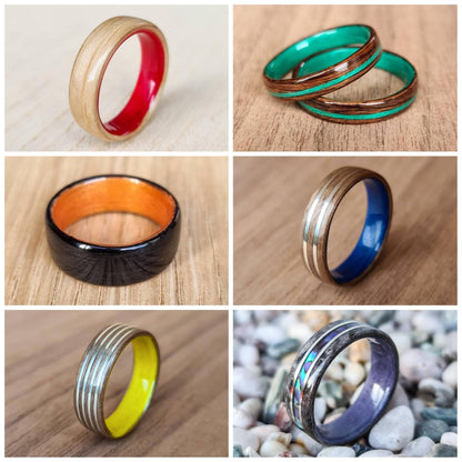 Walnut and rainbow tulipwood hand made bent wood ring