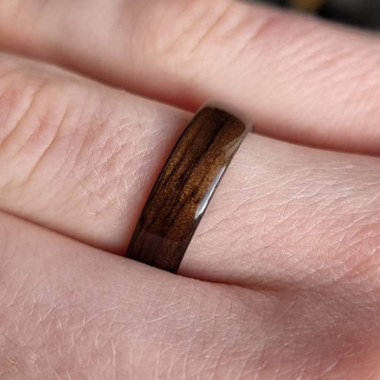 Smoked eucalyptus hand made bent wood ring