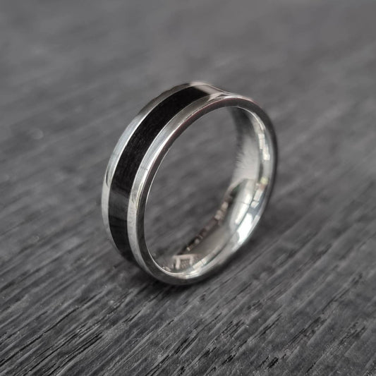 Stainless steel and black oak ring