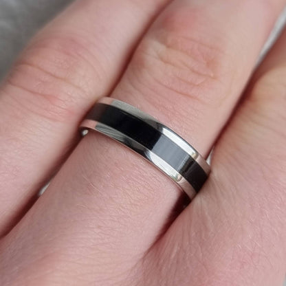 Stainless steel and black oak ring