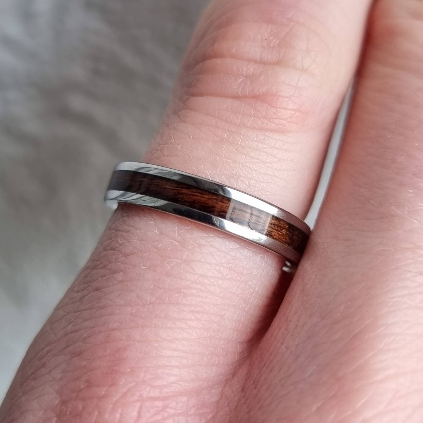 Stainless steel and rosewood ring