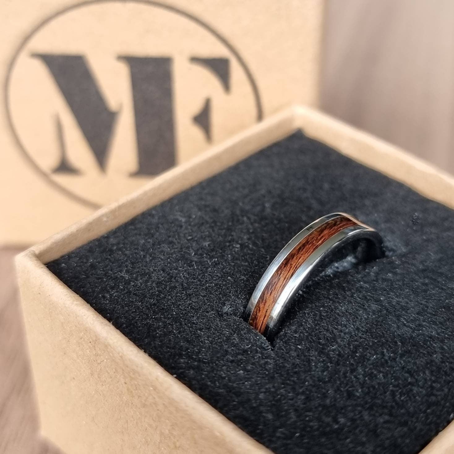 Stainless steel and rosewood ring