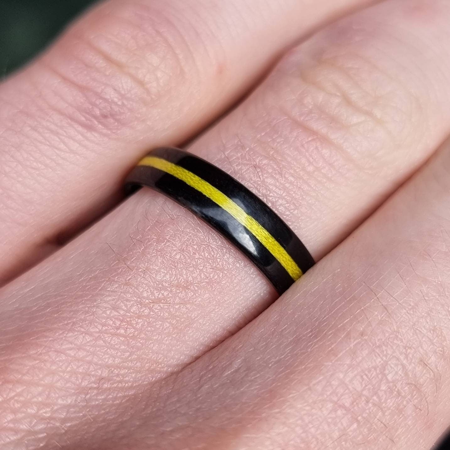 Black oak & yellow tulipwood hand made bent wood ring